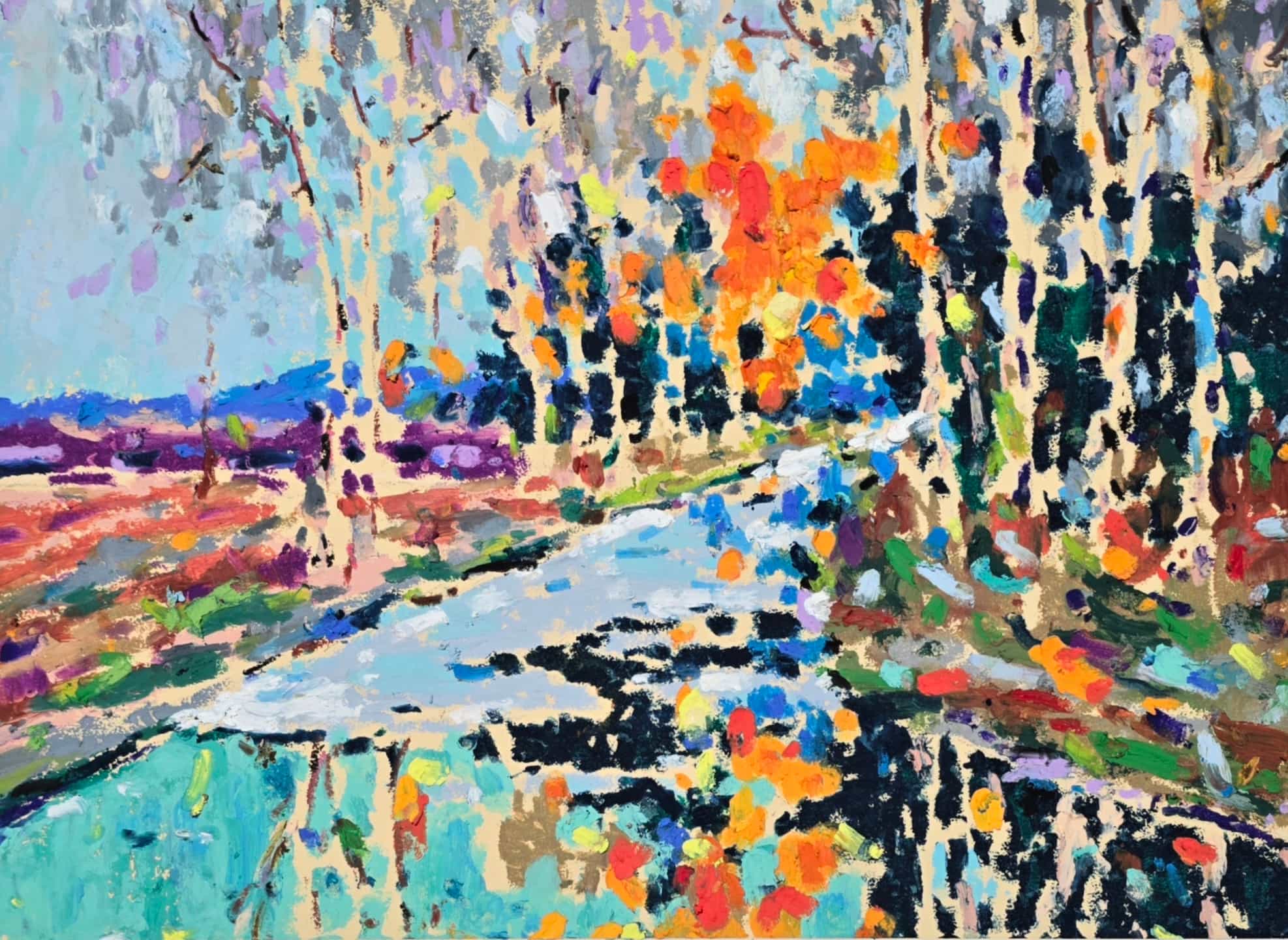 Original Oil Patel Autumn Landscape Painting - Birch Forest Wall Art