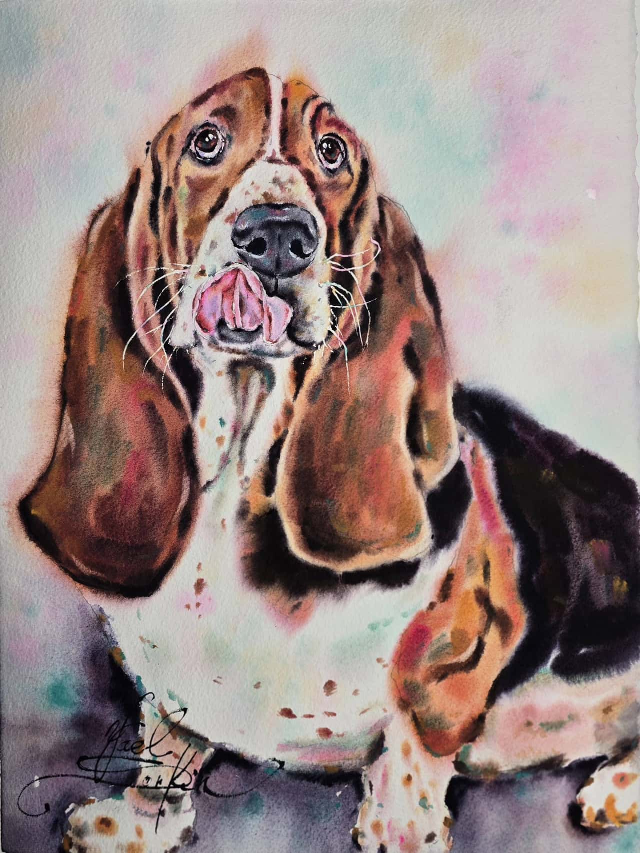 Basset Hound Watercolor Painting - Original Dog Wall Art