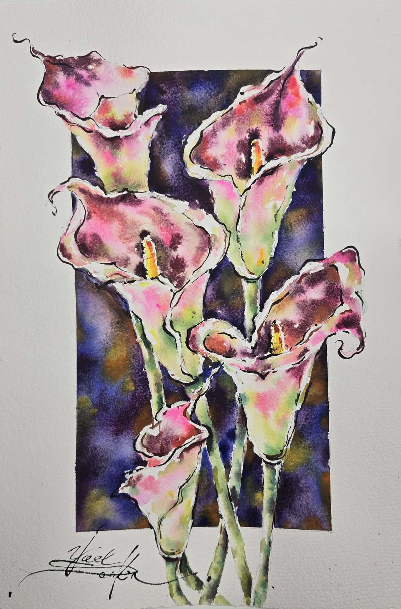 Original Watercolor Calla Lilies Painting - Floral Wall Art