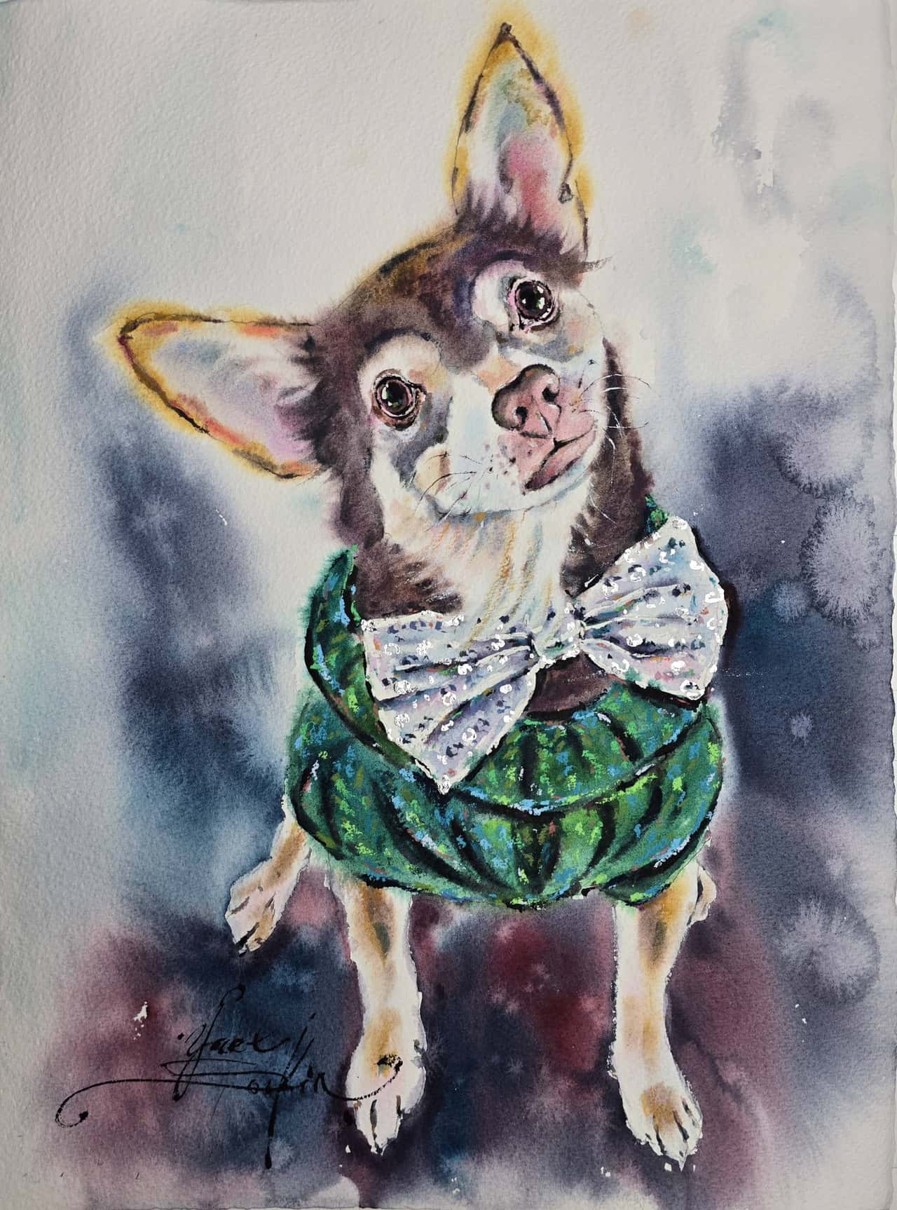 Chihuahua Dog Watercolor Painting - Original Pet Portrait Wall Art