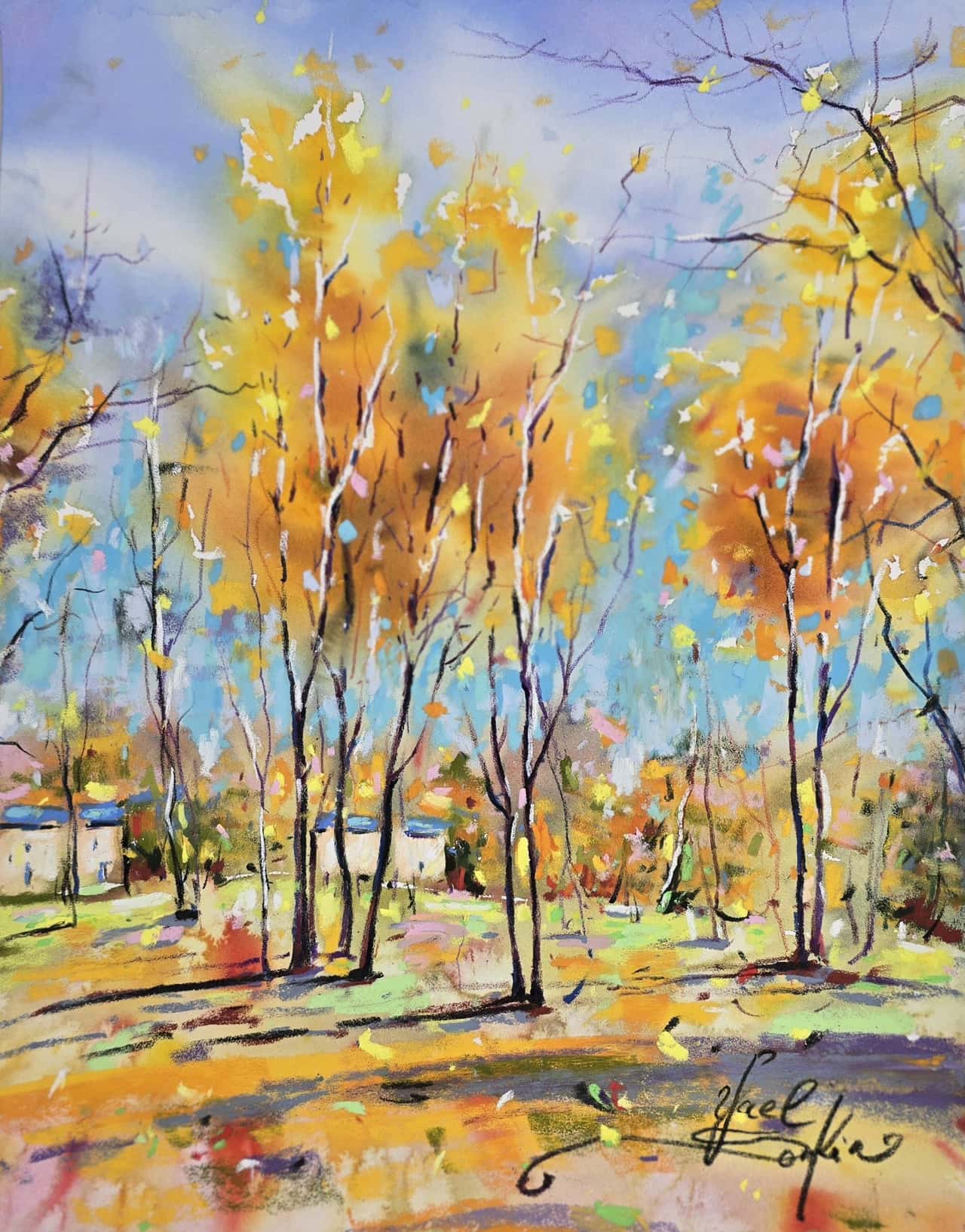 Autumn Trees Mixed Media Painting - Original Fall Landscape Wall Art