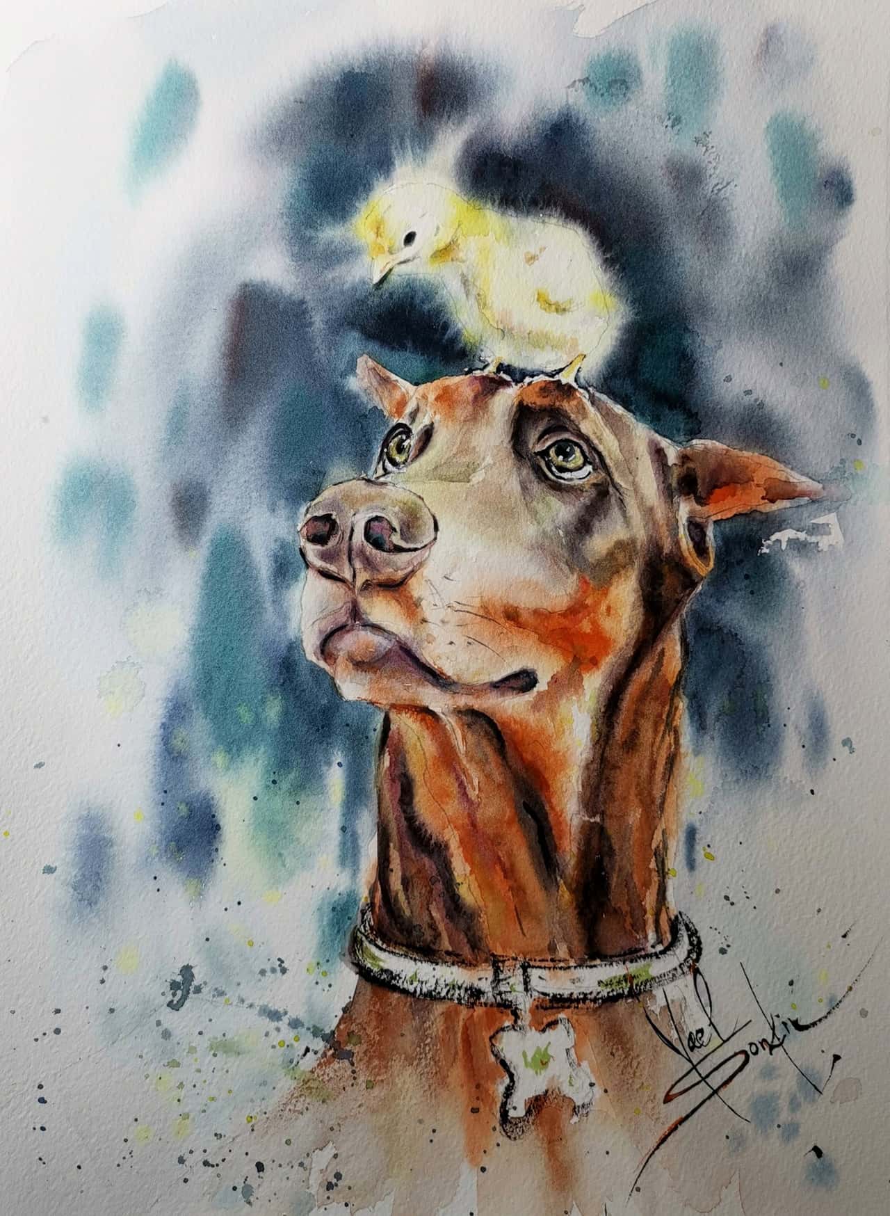Doberman Pinscher Painting Original Watercolor