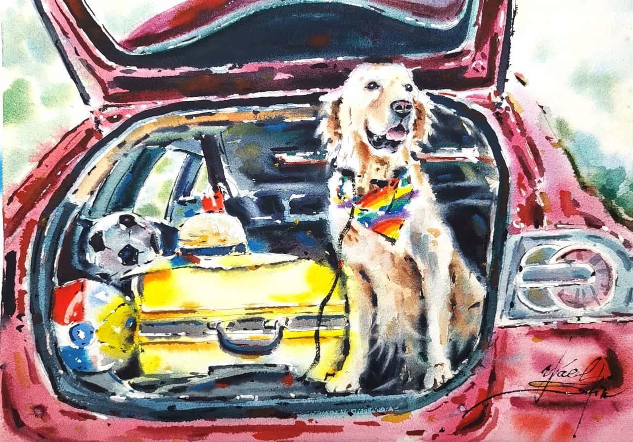 Dog painting Original watercolor painting Tel Aviv painting