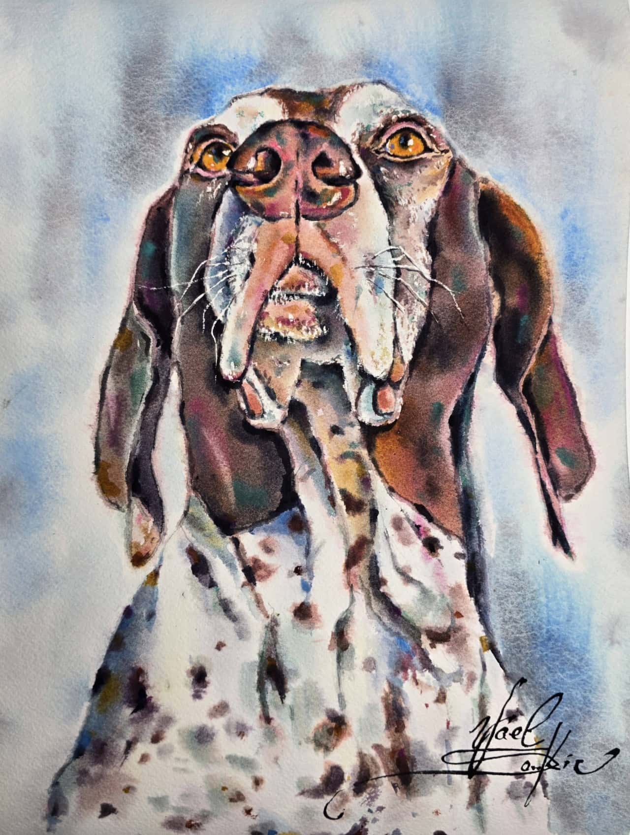 German Shorthaired Pointer Watercolor Painting, Original dog Wall art