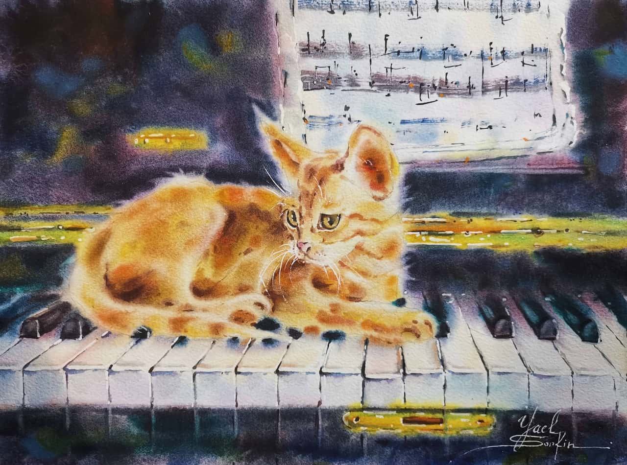 Ginger Cat Artwork Original Watercolor Painting