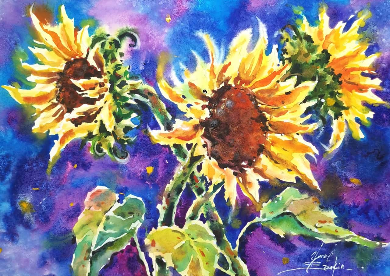 Original Watercolor Sunflowers Painting - Floral Wall Art