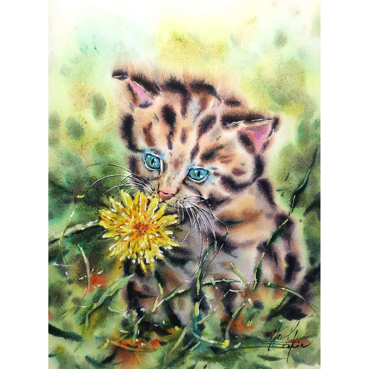 Cat painting Original watercolor artwork