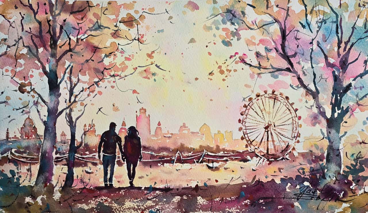 Original Watercolor Cityscape Painting - London Eye Wall Art