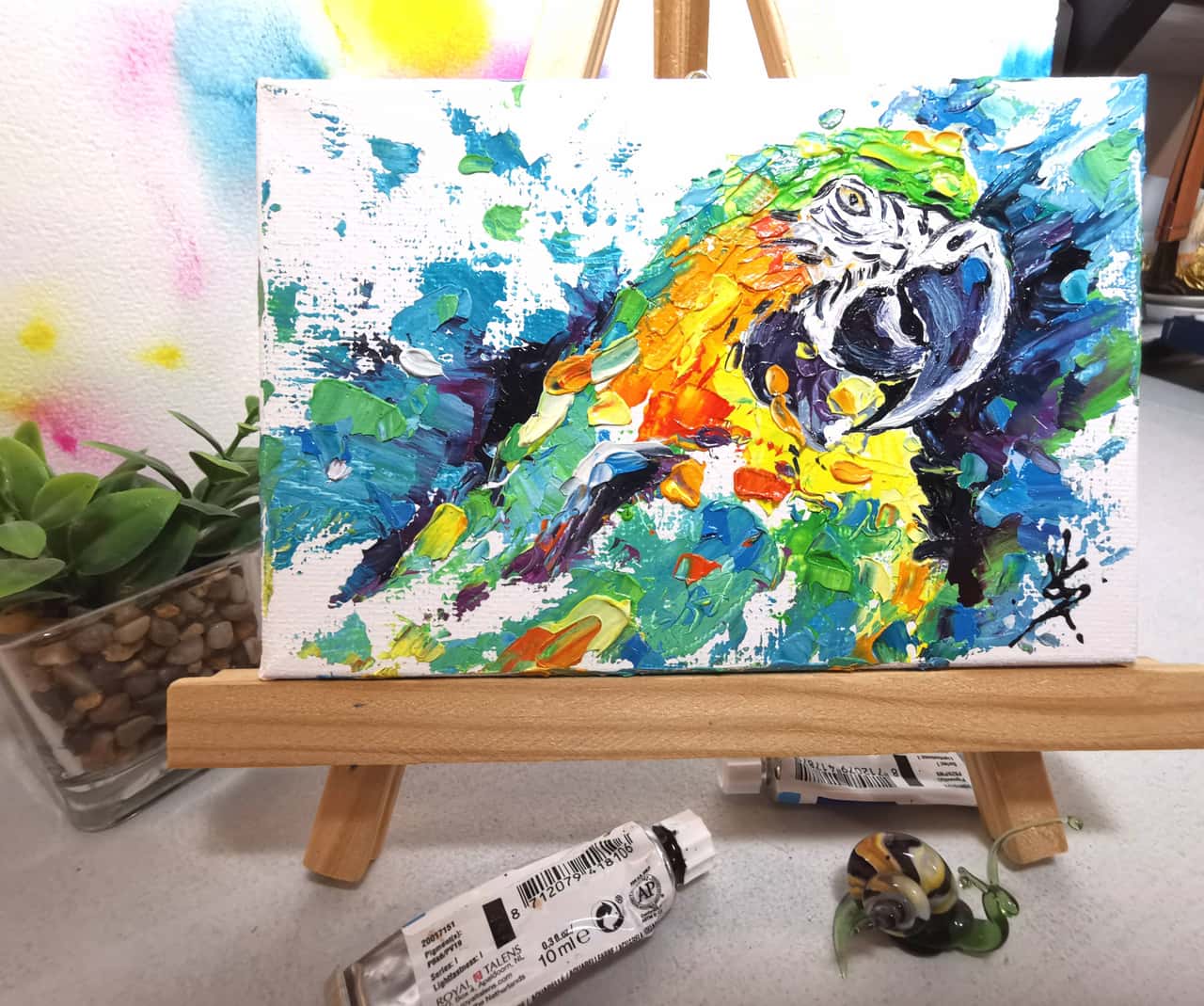 ORIGINAL Oil Impasto Painting MACAW Parrot Artwork