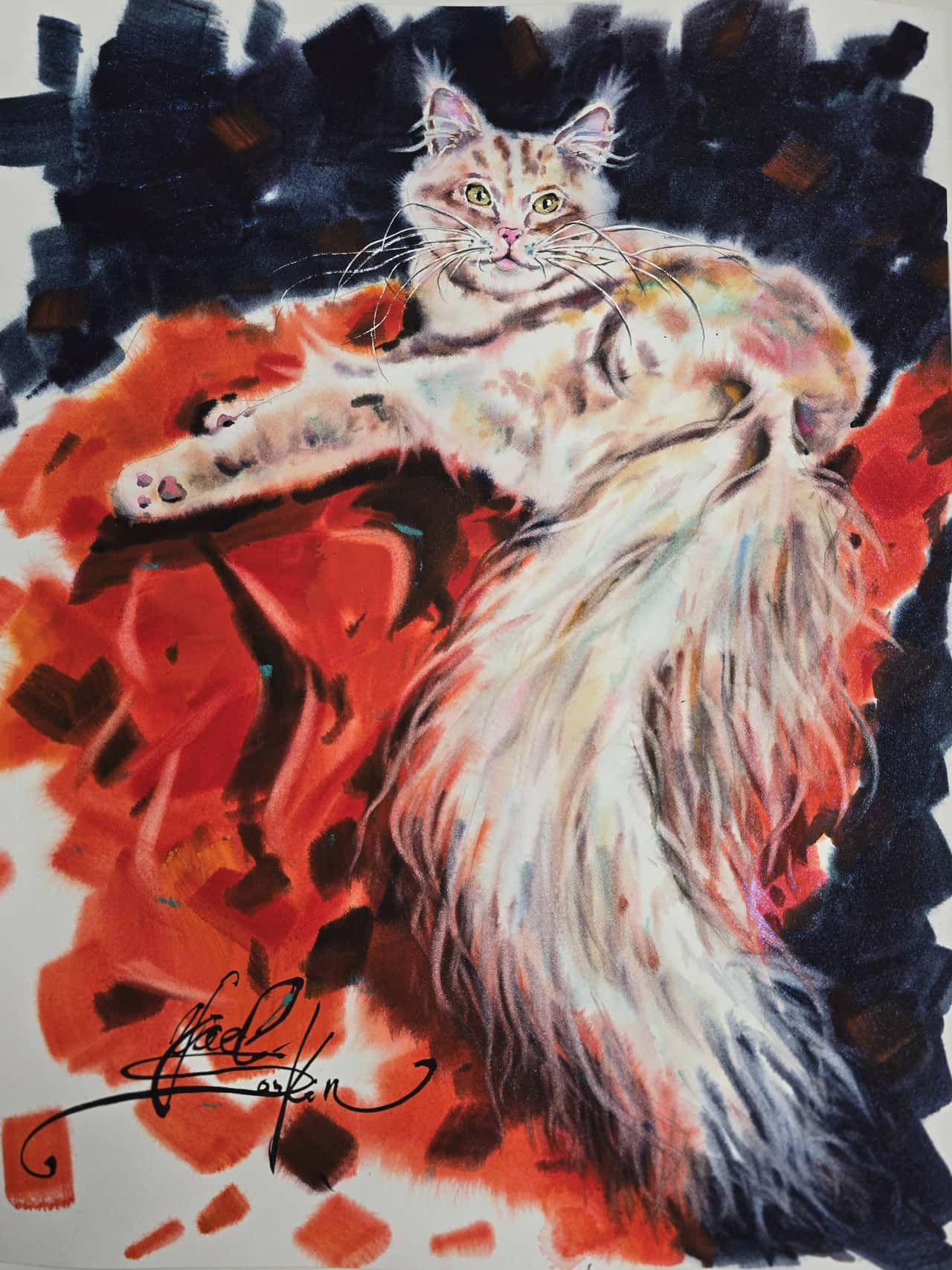 Maine Coon Watercolor Cat Painting - Original Pet Portrait Wall Art