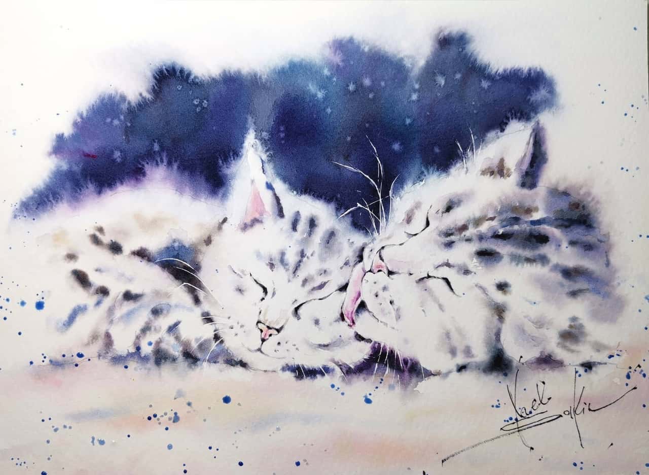 White Kitten Painting Original Watercolor Mothers Day