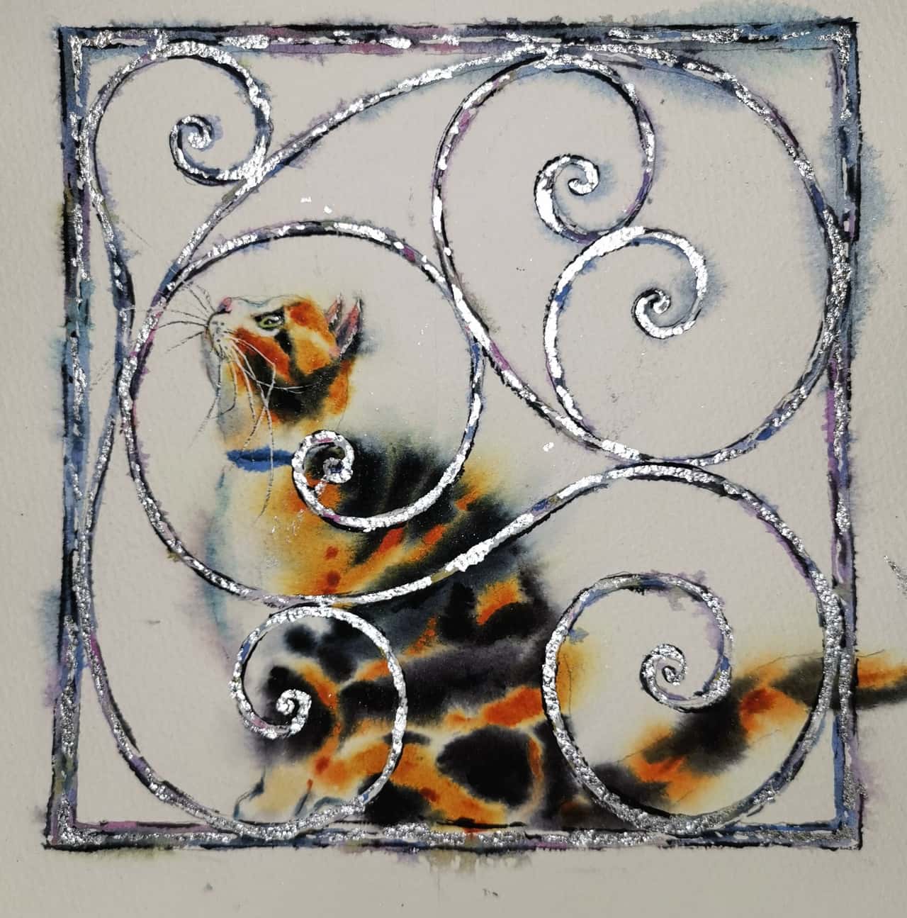 Original Watercolor Calico Cat Painting - Pet Portrait Wall Art Decor
