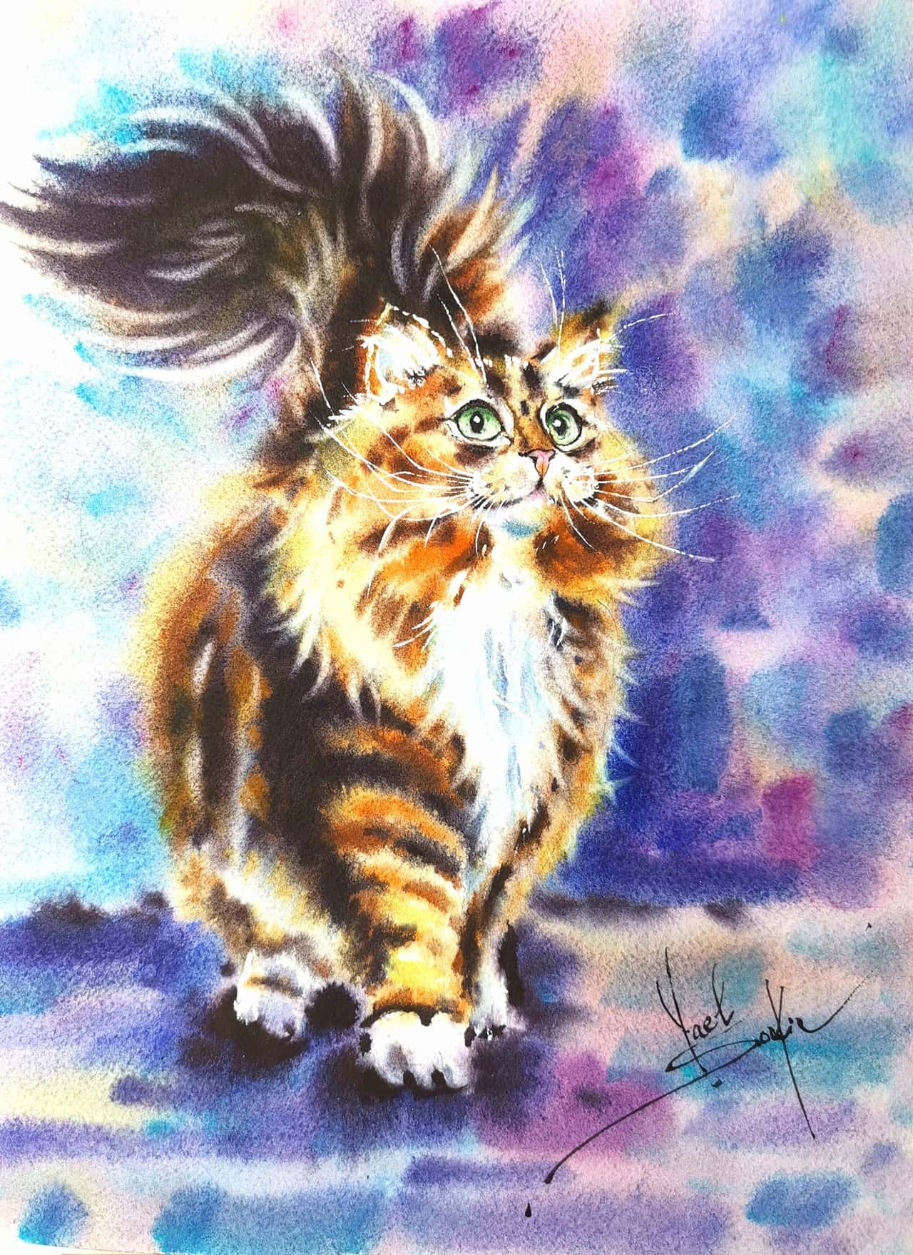 Cat painting Original watercolor artwork