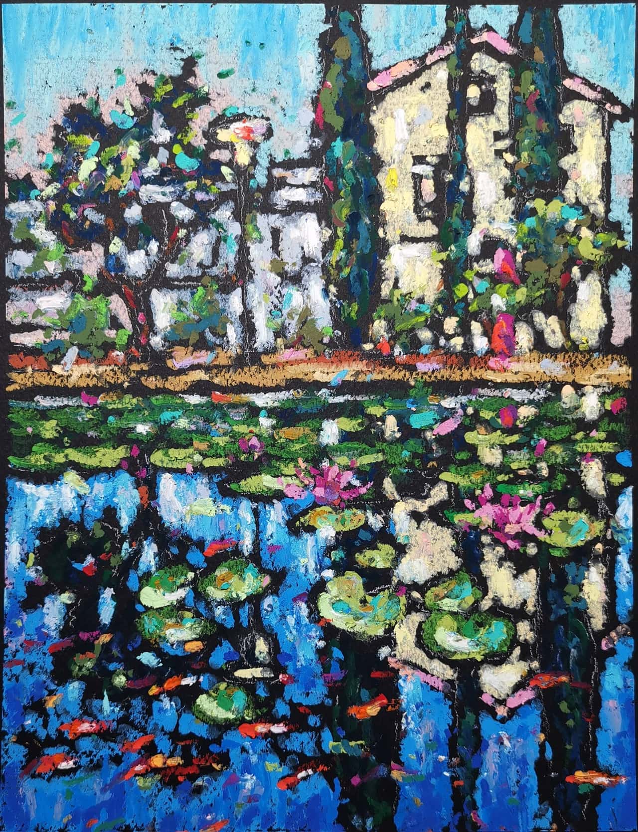 Tel Aviv Sarona artwork Original oil pastel painting Tel Aviv Israel Art