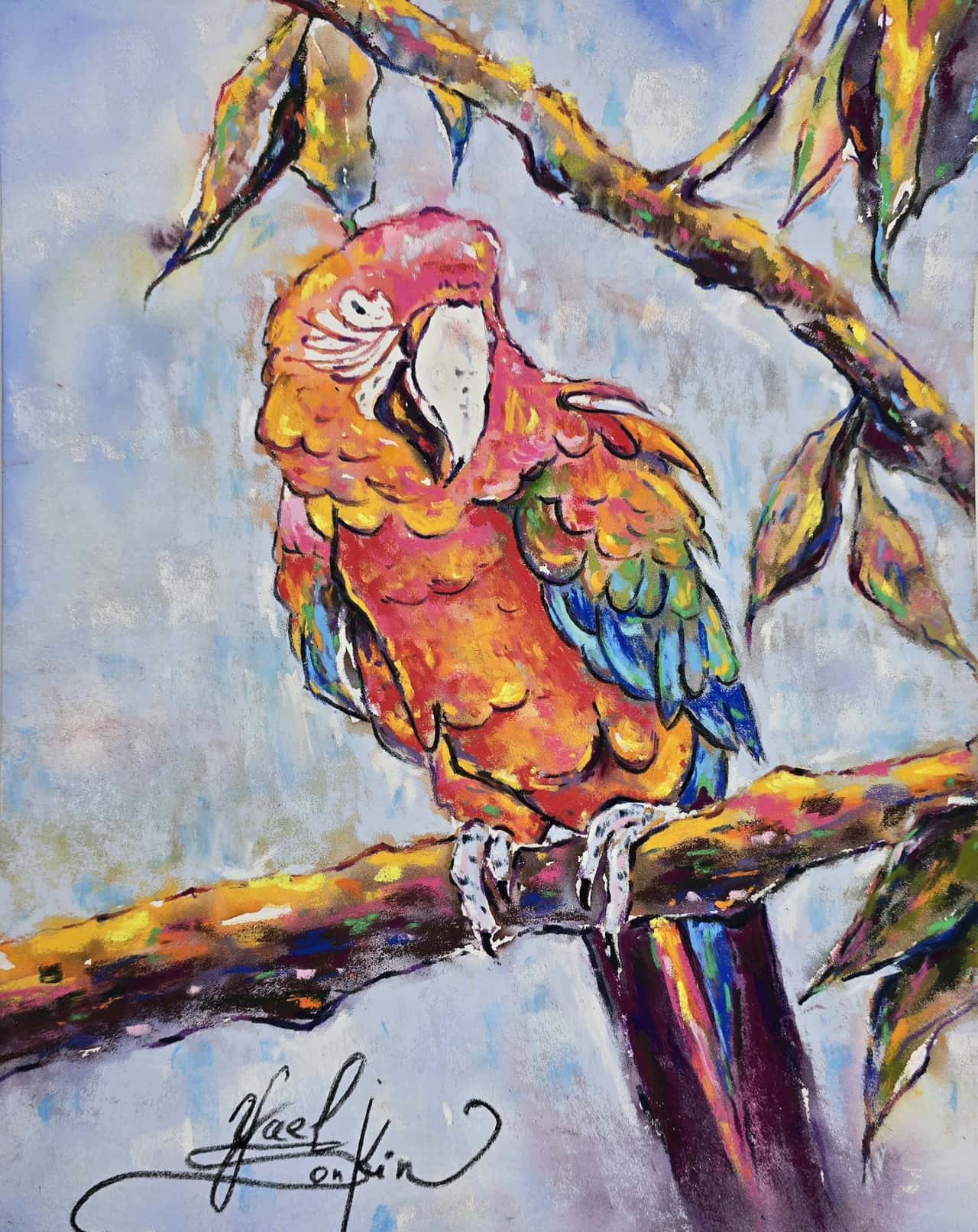 Colorful Parrot Mixed Media Painting