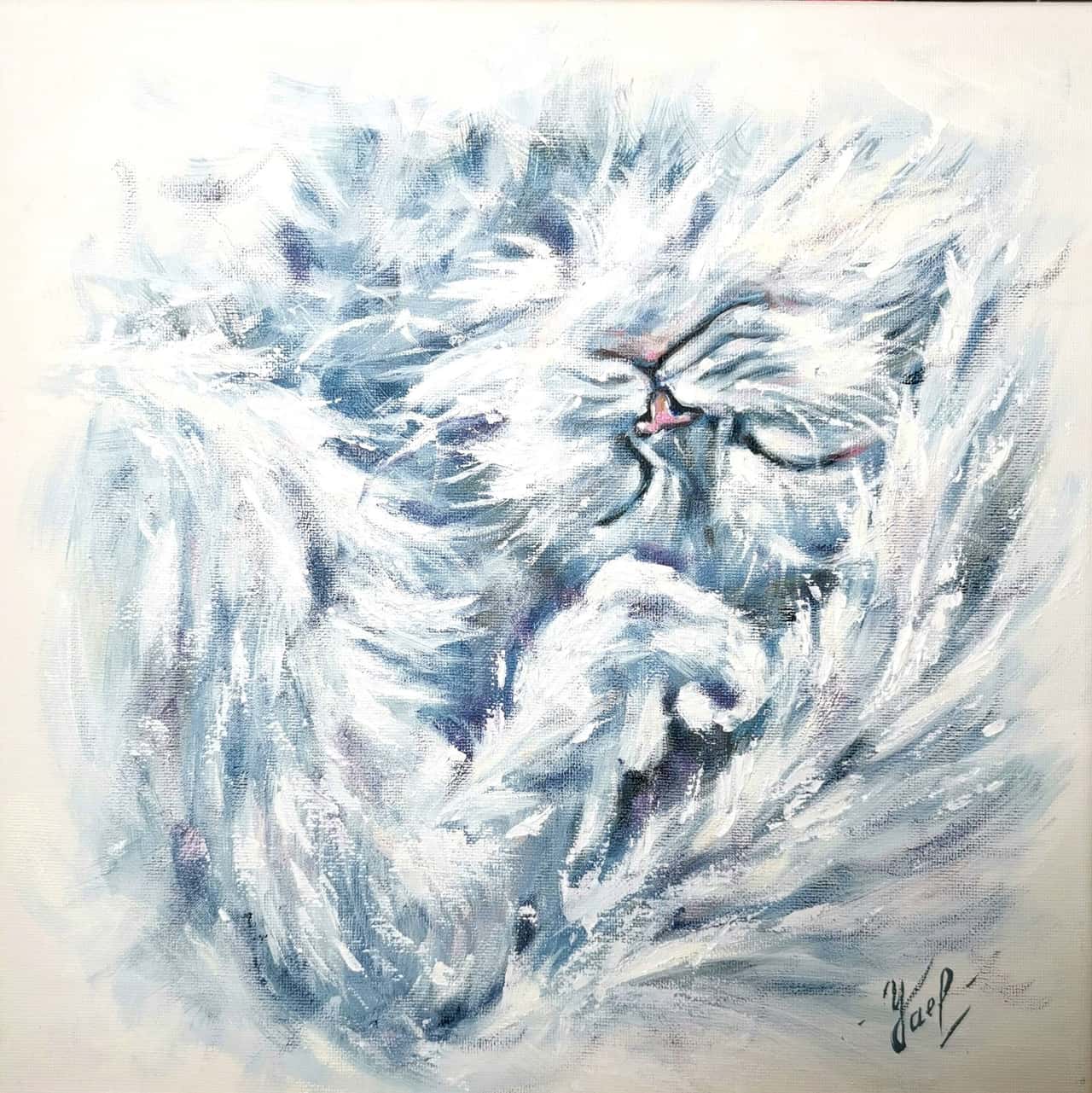 ORIGINAL oil painting White CAT painting