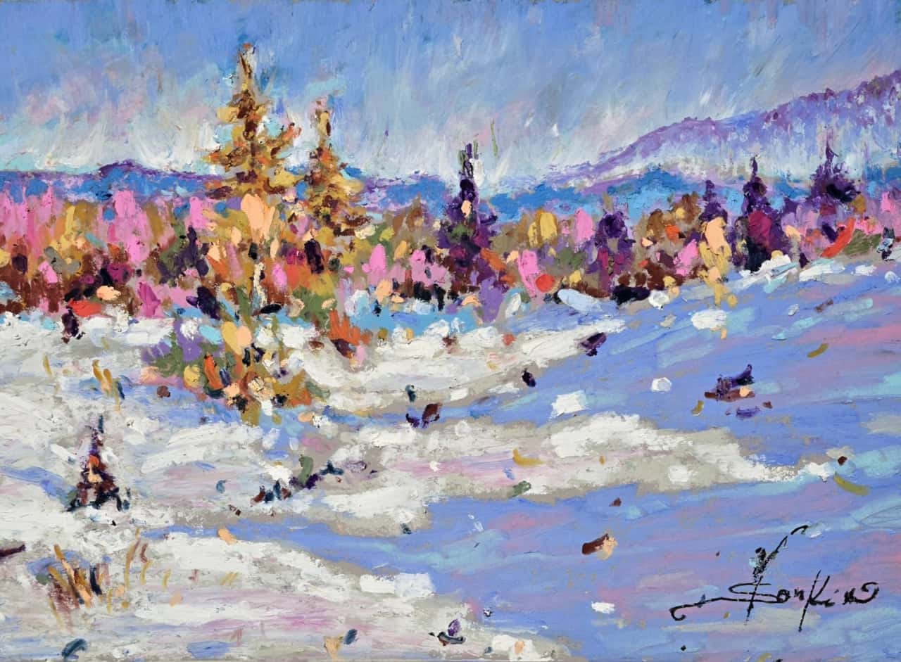 Original Oil Pastel Winter Landscape Painting - Snowy Forest Wall Art