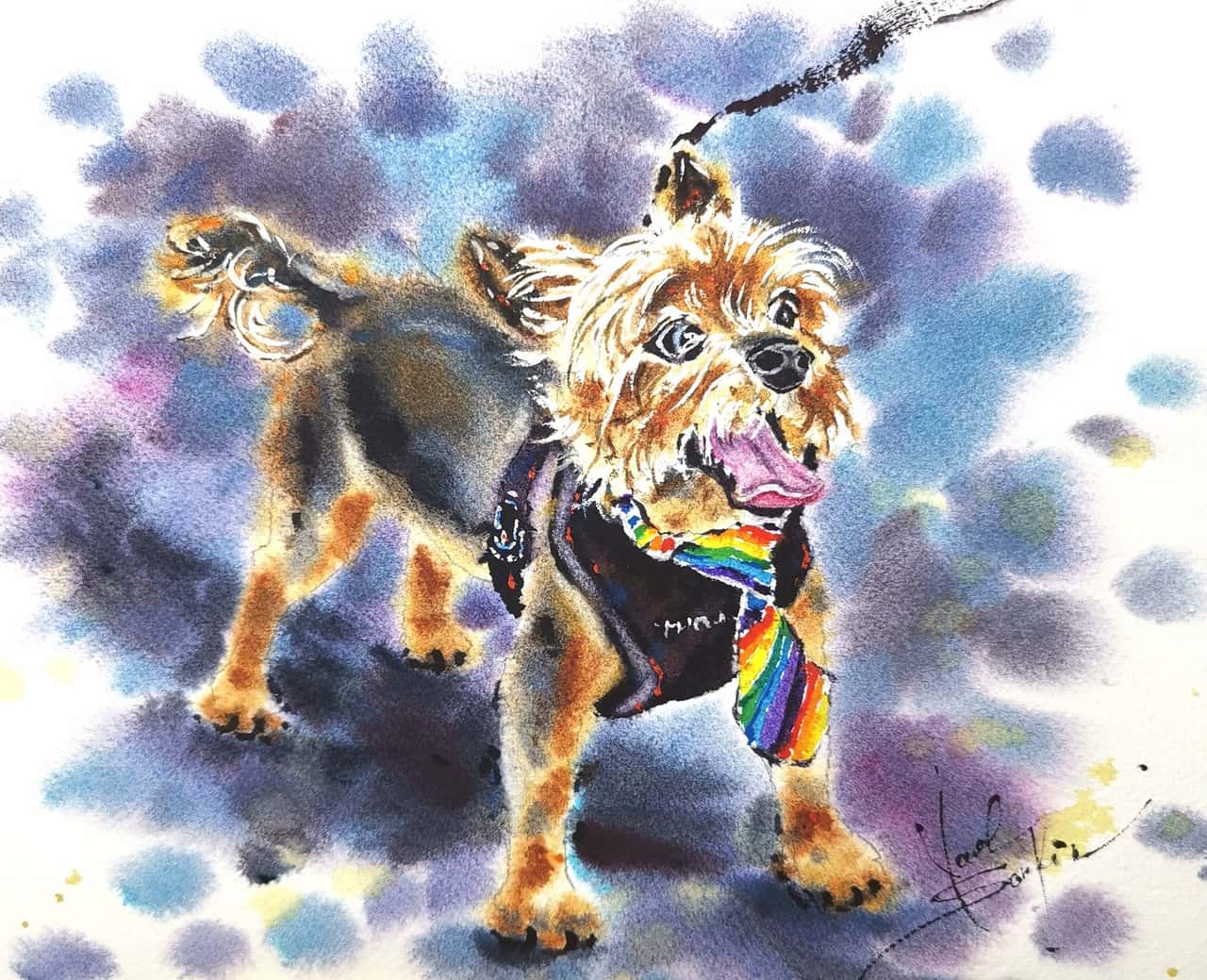 Yorkshire Terrier Artwork Original Watercolor Tel Aviv Lgbt Pride